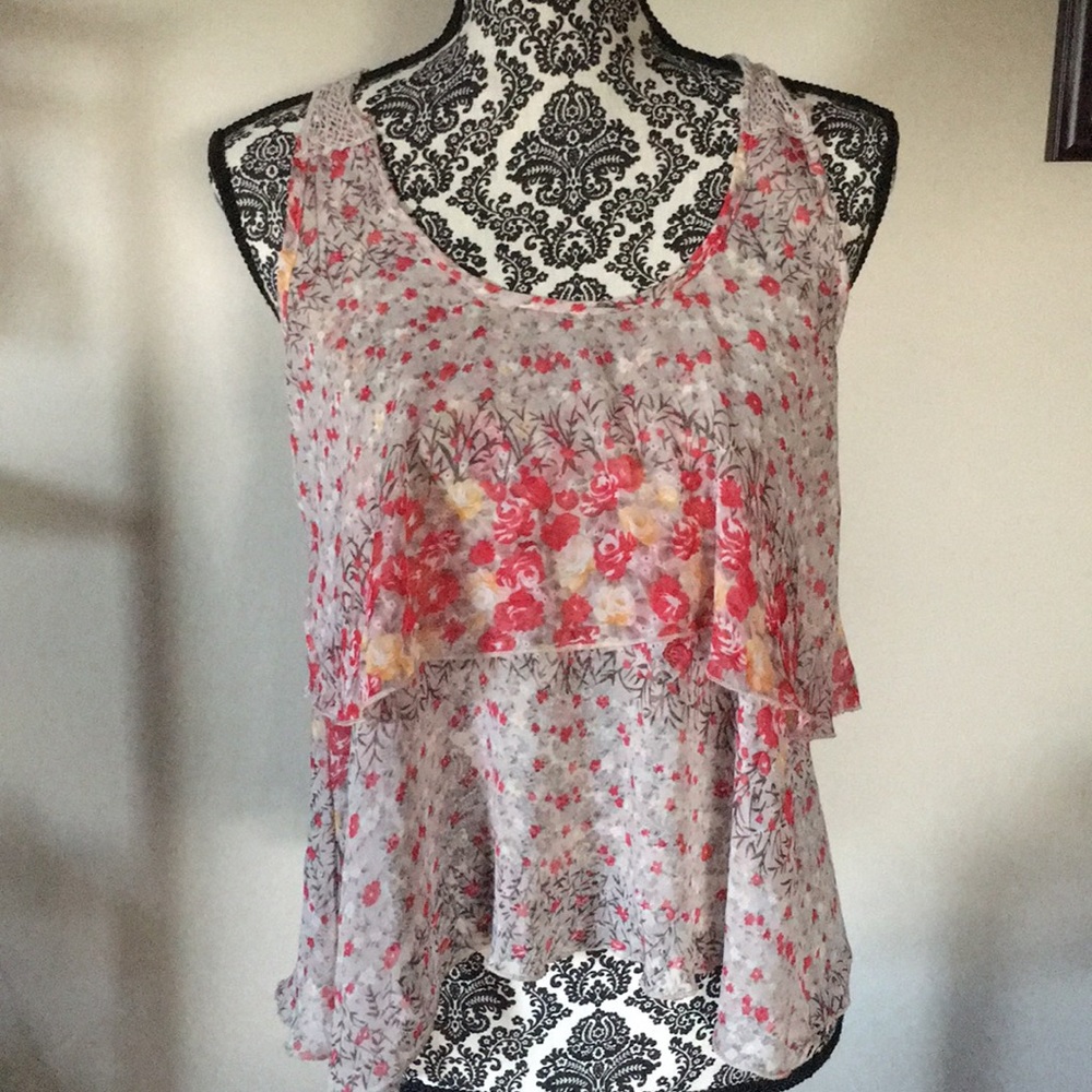 Rue 21 high-low lace back tank top Sz L